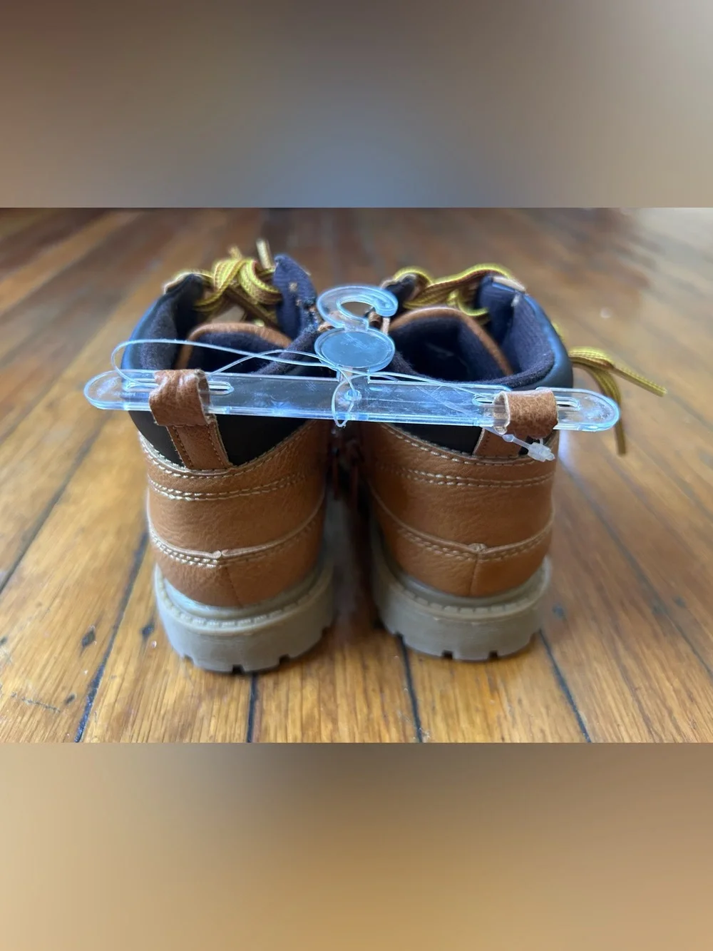 Carter's Tan/Brown Toddler Lace-Up Boots with Yellow-Striped Laces